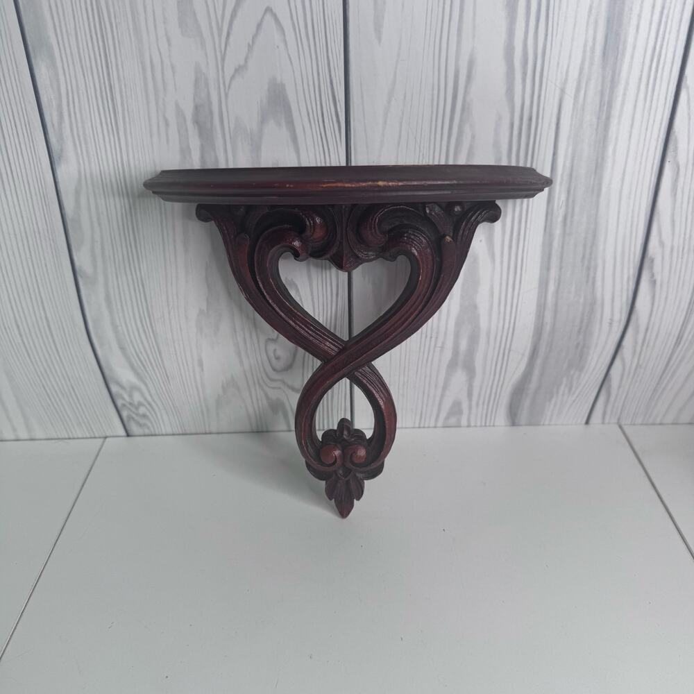 Vintage Syroco Ornamental Wood Wall Shelf Plate Groove Rack  Brown Wood MCM USA